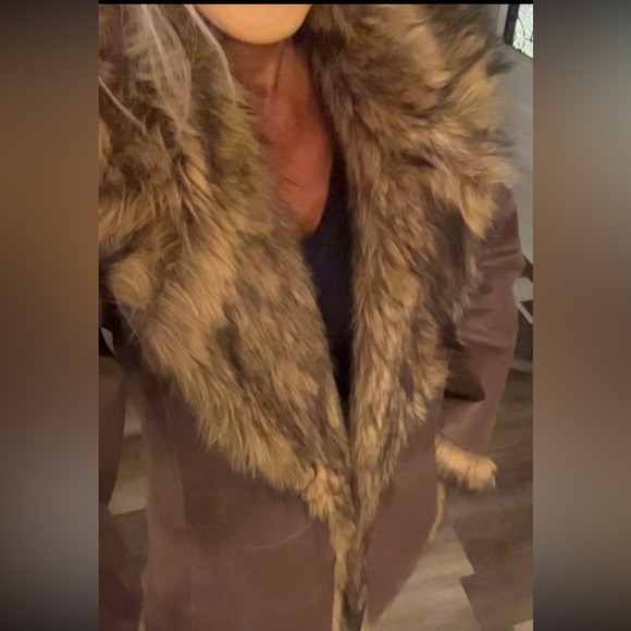 Vintage Newport News brown leather faux fur penny lane coat size Large - Picture 4 of 15